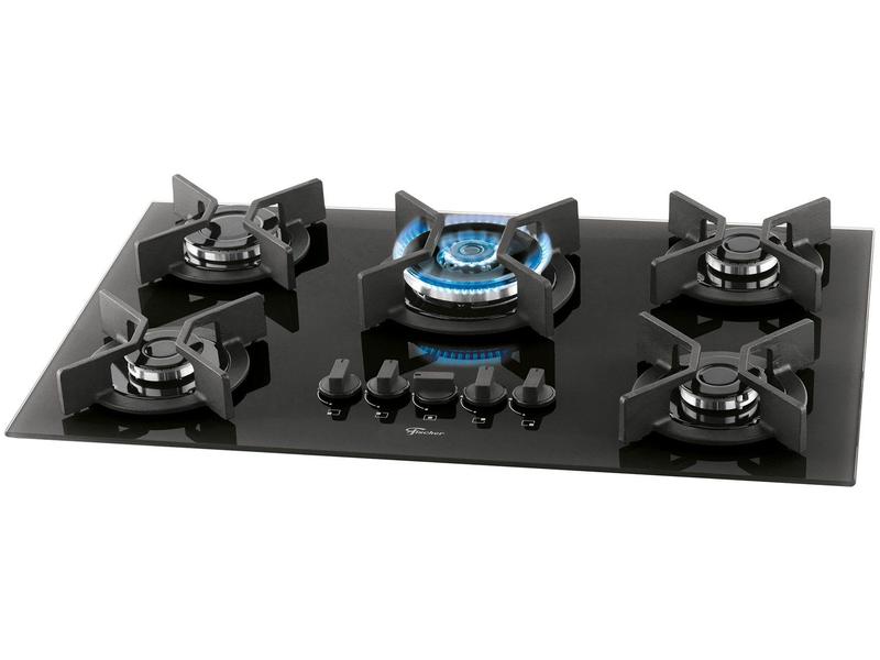 Cooktop a Gás 5 Bocas Tripla Chama Infinity Mesa de Vidro Bivolt Fischer
