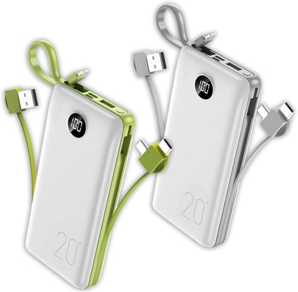 Power Bank 20.000mAh com Cabos Integrados Carga Rápida USBC Lightning Display Digital
