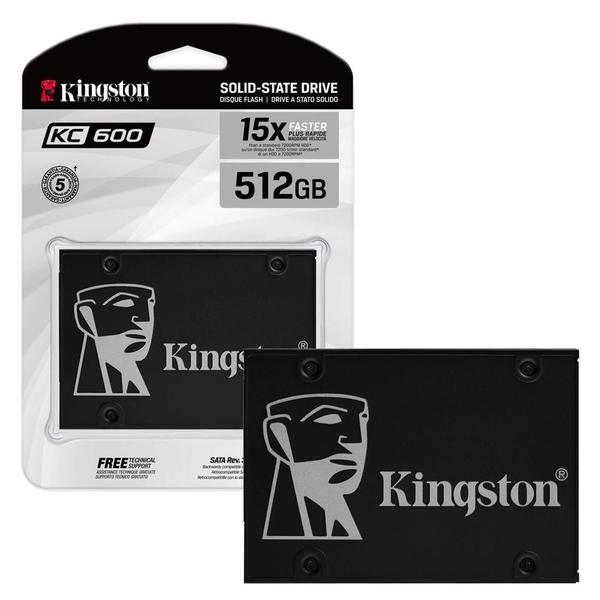 SSD 512GB Kingston KC600 Corporativo SATA III 6GBs SFF 2.5Pol Leitura 550MBs Gravação 520MBs Preto