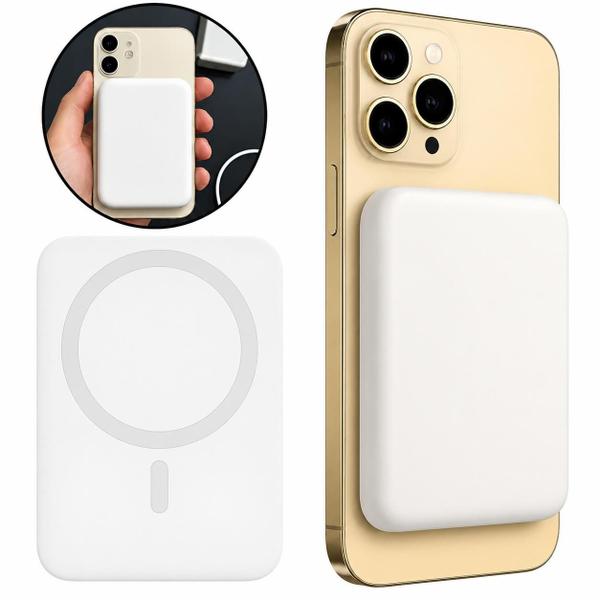 Power Bank 5000mAh Carregador Magnético Portátil por Indução com MagSafe Compativel com iPhone 12 ao 17