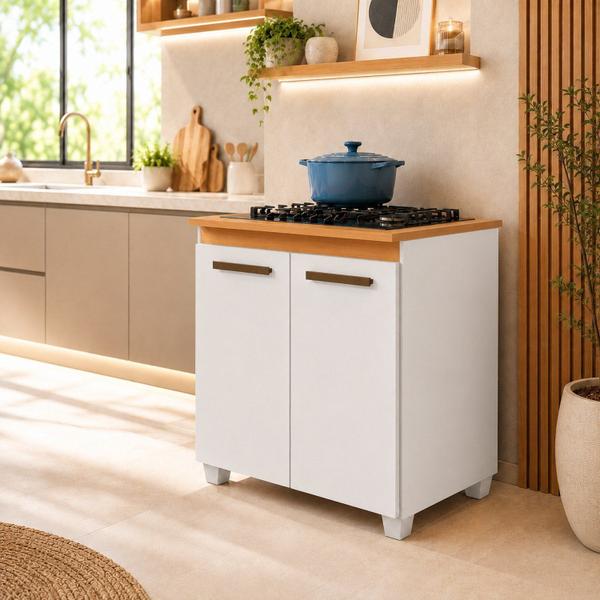 Balcão para Cooktop 4 Bocas 2 Portas com Tampo em MDF Fox Espresso Móveis