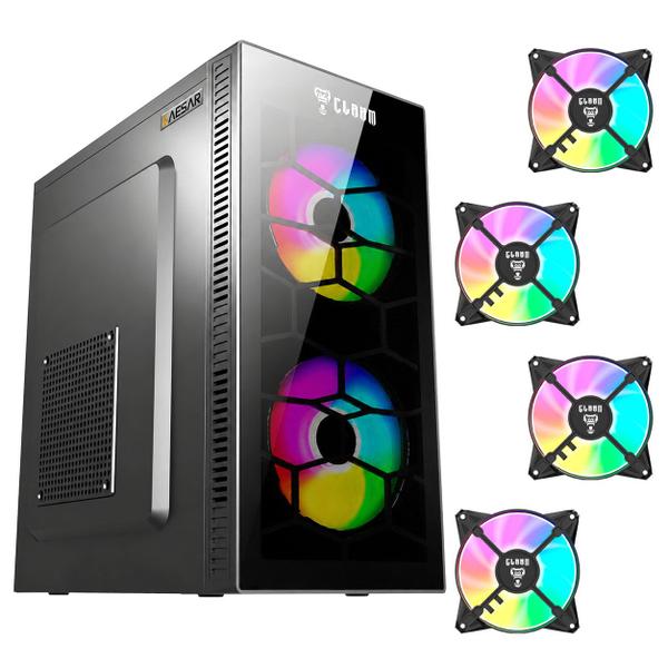 Gabinete Gamer CLANM Kaesar Mini-Tower Frontal Vidro 4 Fans RGB Micro-ATX Preto