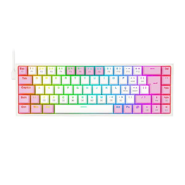 Teclado Gamer Mecânico Redragon K631WP-RGB Castor Lollipop Branco com Rosa