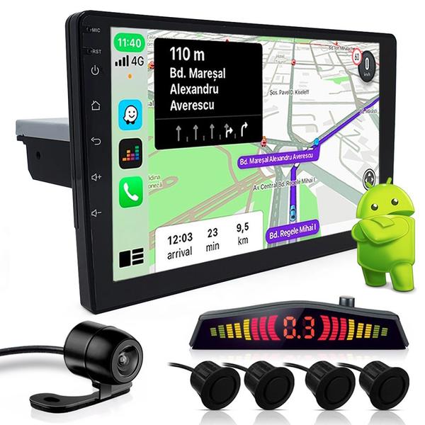 Multimídia 1 Din 9 Polegadas Android + Câmera + Sensor Ré Preto Fosco Peugeot Hoggar 2010 2011 2012 2013 Carplay GPS