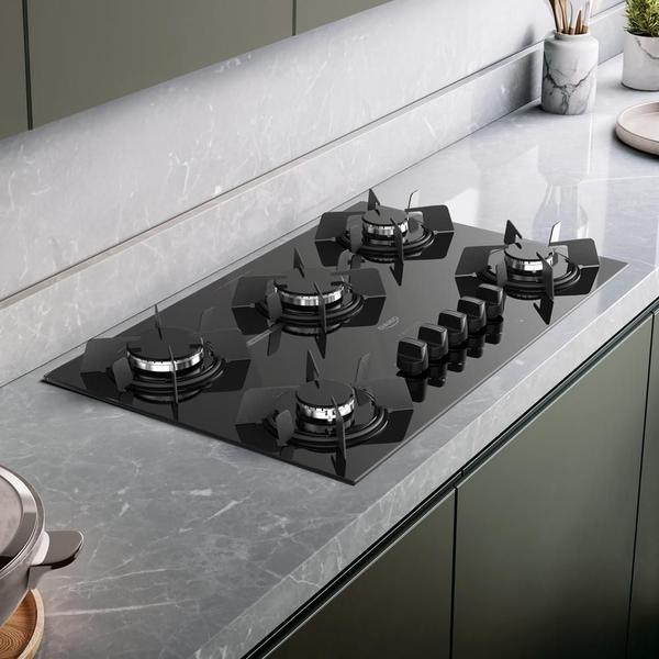 Cooktop 5 Bocas Dako Pratiko Mesa Vidro a Gás Preto Bivolt