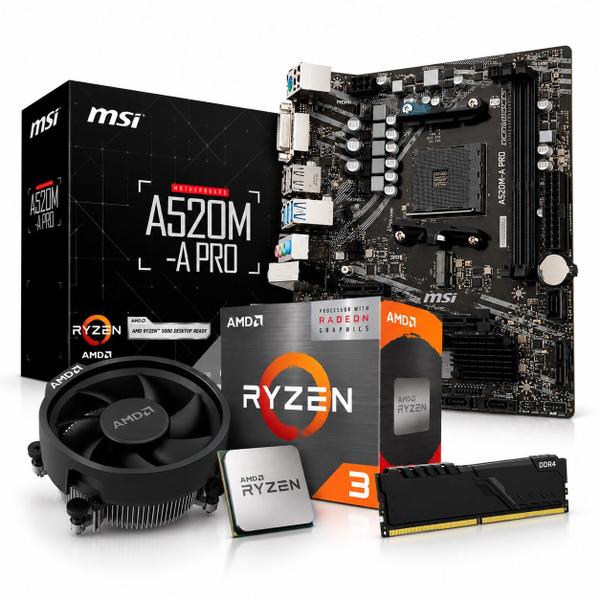 Kit Upgrade AMD Ryzen 3 3200G Placa Mãe MSI A520M-A PRO Memoria Ram 16GB DDR4
