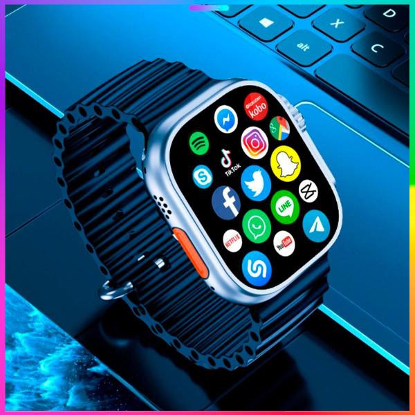 Smartwatch Serie 9 Ultra Preto + 7 Pulseiras modos esportivos, troca foto de fundo, bluetooth Android e iOs Masculino e