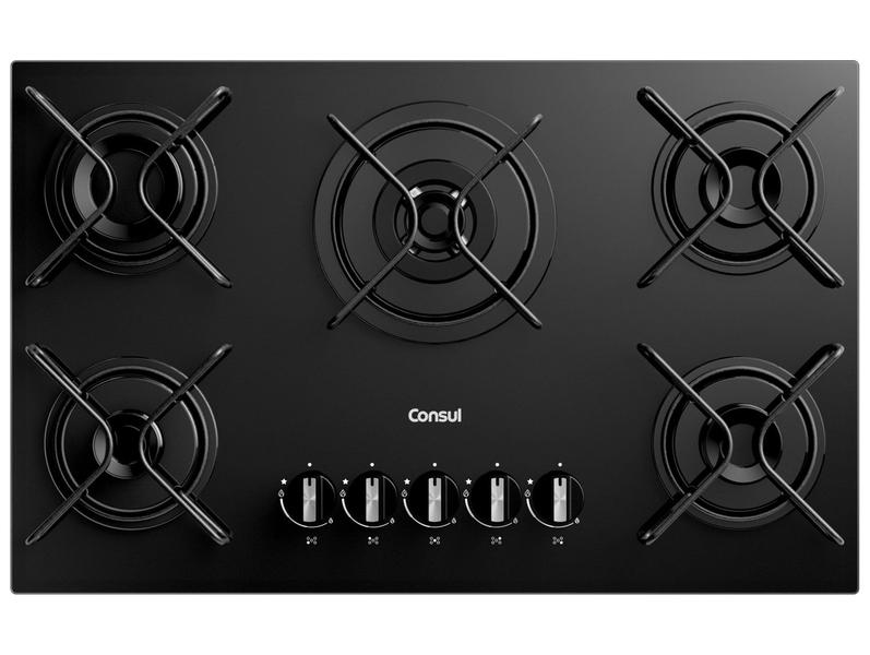 Cooktop 5 Bocas a Gás GLP Consul Mesa de Vidro Preto Acendimento Automático CDS75AE