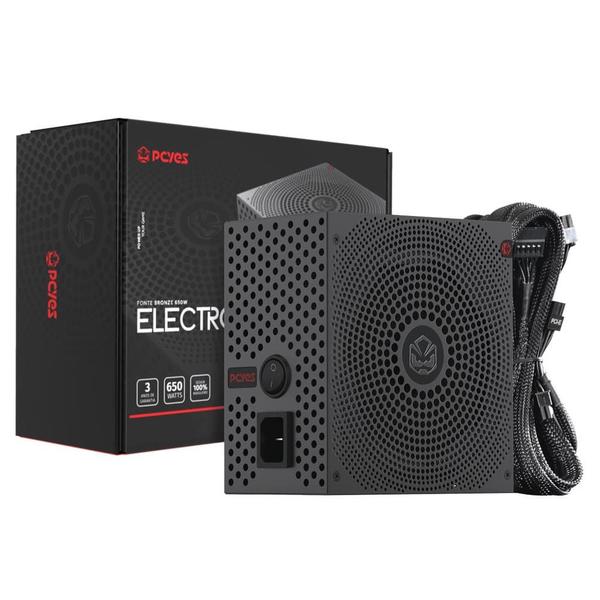 Fonte Gamer PCYES Electro V2 650W BLACK Vulcan 80 PLUS Bronze - ELECV2PTO650W