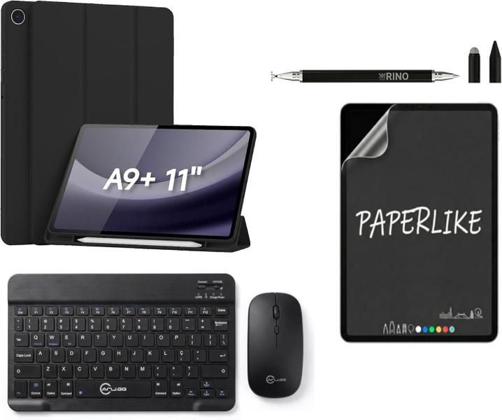Combo Capa Anti Impacto Híbrida Compatível com Samsung Galaxy Tab S10 FE e S9 FE Teclado Touchpad e Mouse Bluetooth Pelí