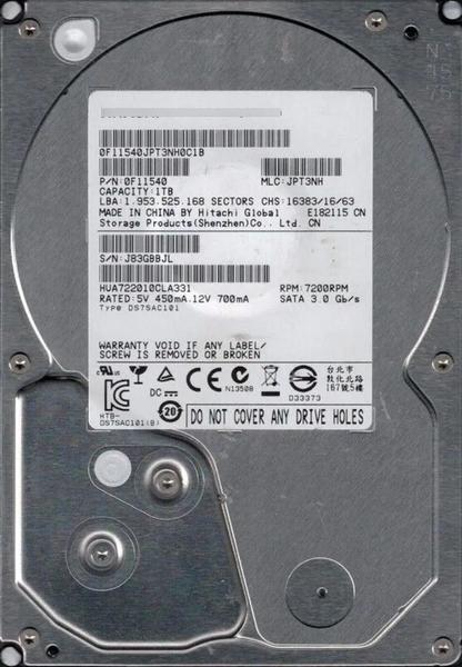 Hd Sata Hitachi 1tb 7.2k 3.5 Hua722010cla331 0f11540 Cor Prateado - Excelente