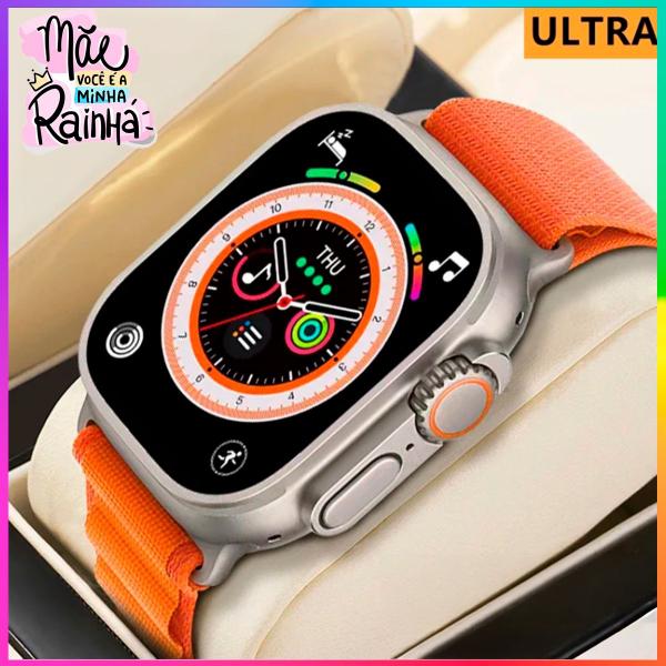 Relógio Digital Presente Super Mãe Smartwatch A90 Ultra 9 Laranja Masculino Feminino Notifica