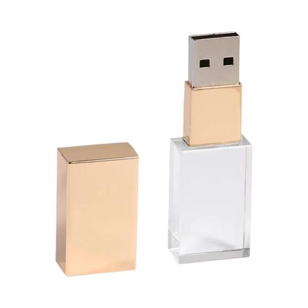 Pen Drive USB De Cristal Dourado 128GB 64GB 32GB 16GB, Presente Criativo Para Laptop