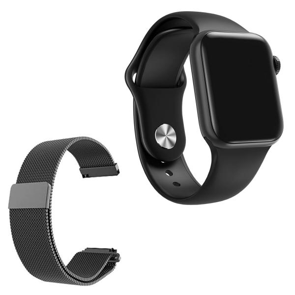 Smartwatch W58 Preto Android/iOS + Pulseira Aço Cor:Preto