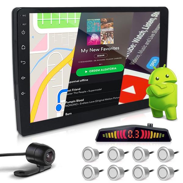 Kit Multimídia 9 Polegadas Android + Câmera Ré + Sensor 8 Pontos Prata Prisma 2017 2018 2019 2020 USB Bluetooth Kit Multimídia 9 Polegadas Android + Câmera Ré + Sensor 8 Pontos Prata Prisma 2017 2018 2019 2020 USB Bluetooth