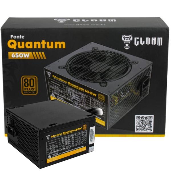Fonte de Alimentação Para Pc Gamer Quantum 650W ATX 100V/230V Com 7 Cabos Conectores e Proteção Contra Sobrecarga Fan Silenciosa - Clanm