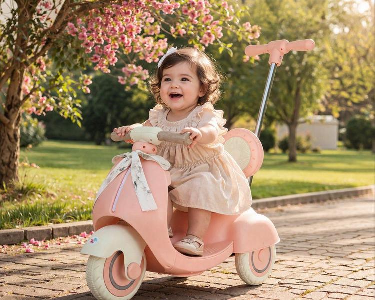 Moto Elétrica Infantil 6V com Empurrador Rosa