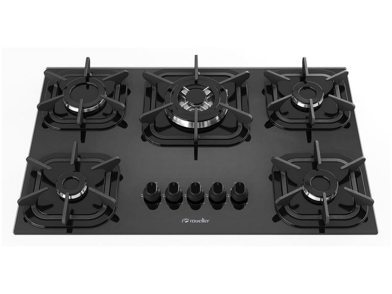 Cooktop Mueller 5 Bocas Vidro Preto Tripla Chama Bivolt 601270003