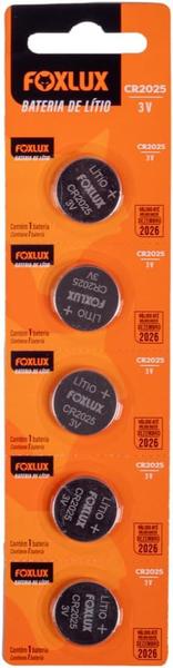 Pilha Bateria de Lítio 3V CR2025 5 Unidades Foxlux