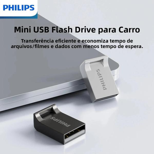 Pen Drive USB Ultra Fino PHILIPS Mini Para Expansão De Armazenamento Em Laptop, Smart TV E Áudio