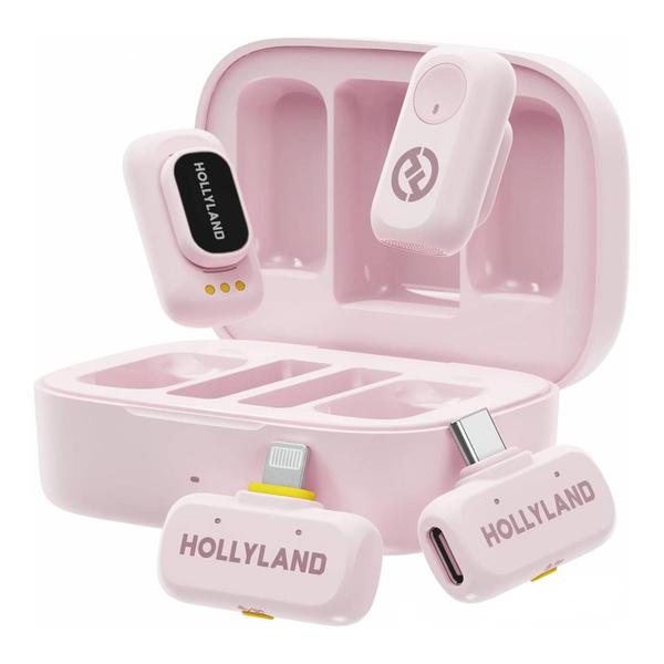 Microfone Lapela Duplo Hollyland Lark A1 Combo Usb-c E Lightning - Rosa