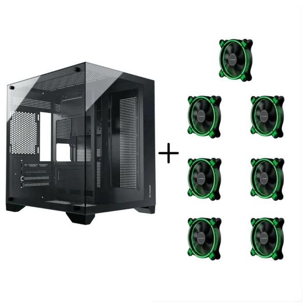 Gabinete Gamer Aquario Clarity Preto + 7 Fans LED Cor Verde