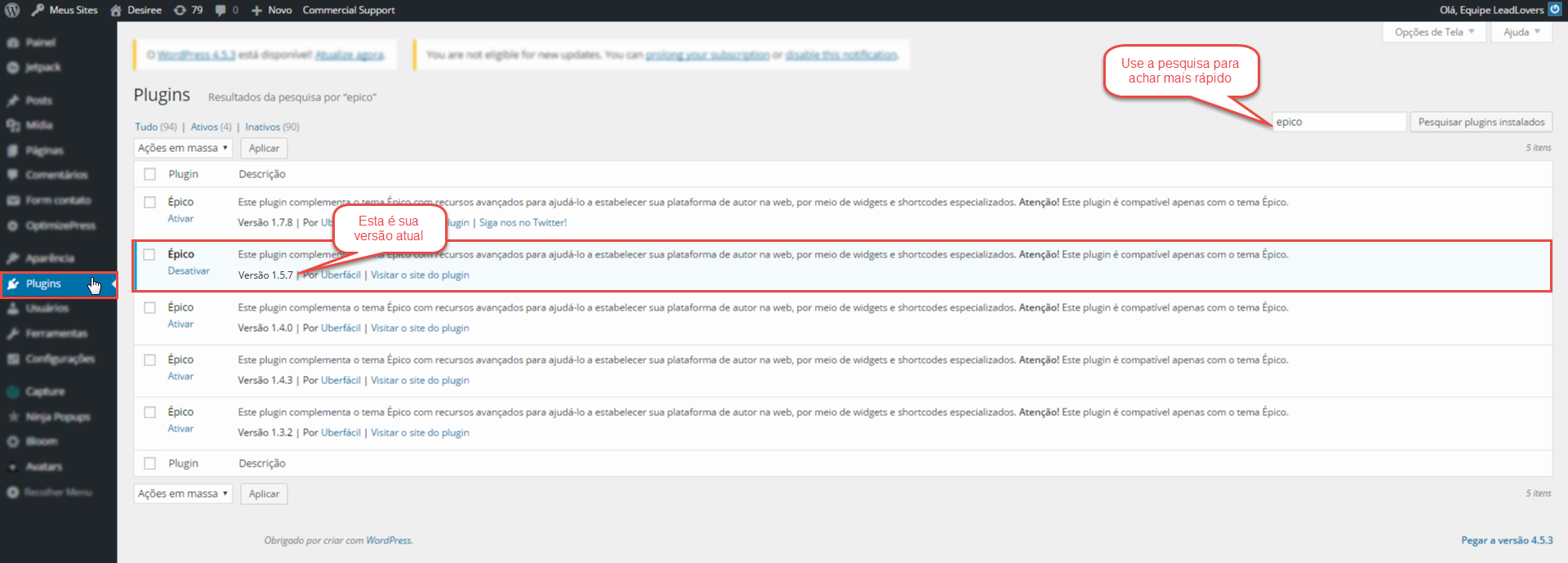 Verificando versão do Épico instalada