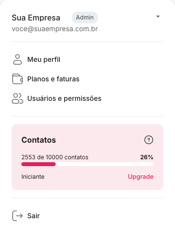 Menu da conta na leadlovers com a opção Meu perfil