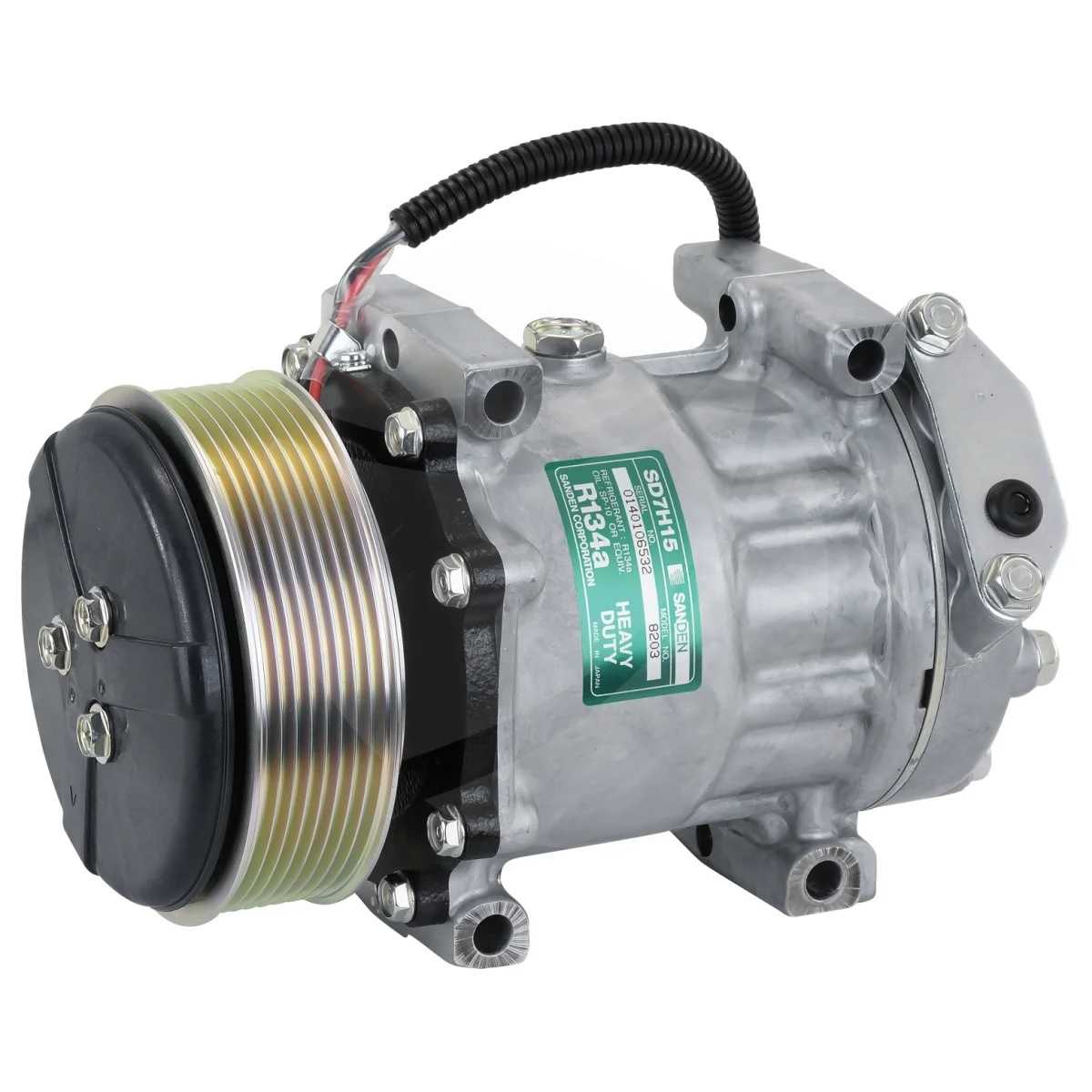 COMPRESSOR 7H15 MAQUINA RETROESCAVADEIRA JCB 535/ 540/ 214/ 2CX/ 3CX/ 4CX - 12V POLIA 8PK 124MM OEM: 32008562 SD8203
