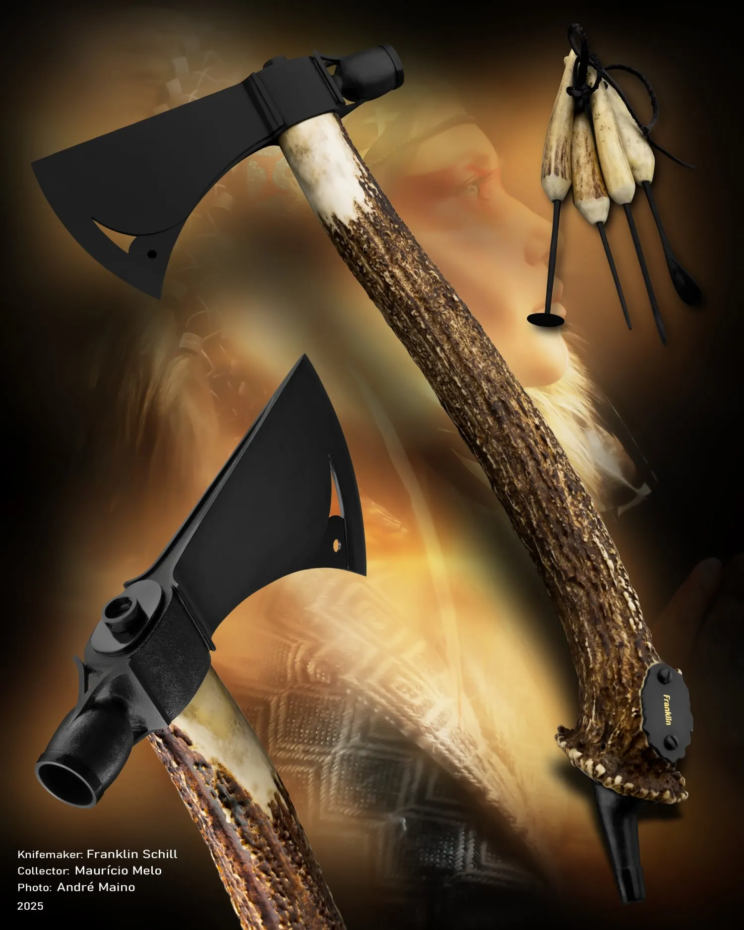 Pipe tomahawk com chifre de cervo.